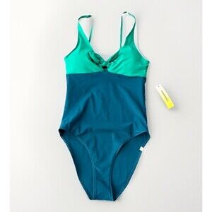 Summersalt Tie Front V-Neck One Piece Swimsuit Size 2 NWT Green Blue